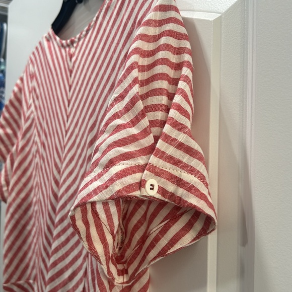 Soft red and cream striped dress. A line bodice. V neck. Size 8. Ankle length. - Picture 4 of 5